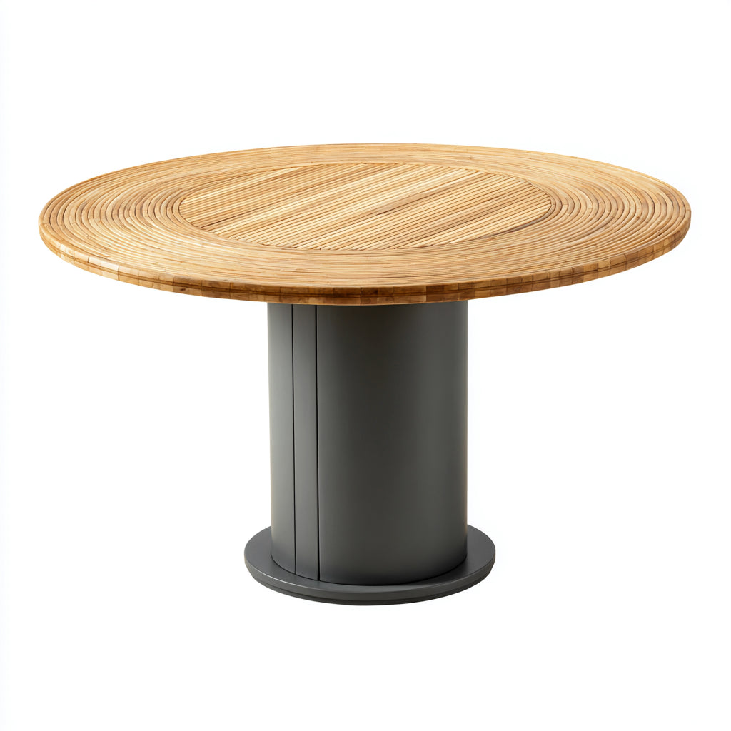 Tavolo da giardino - Bambù - Metallo - 140x140x75 cm - Naturale-Grigio scuro - Moderno