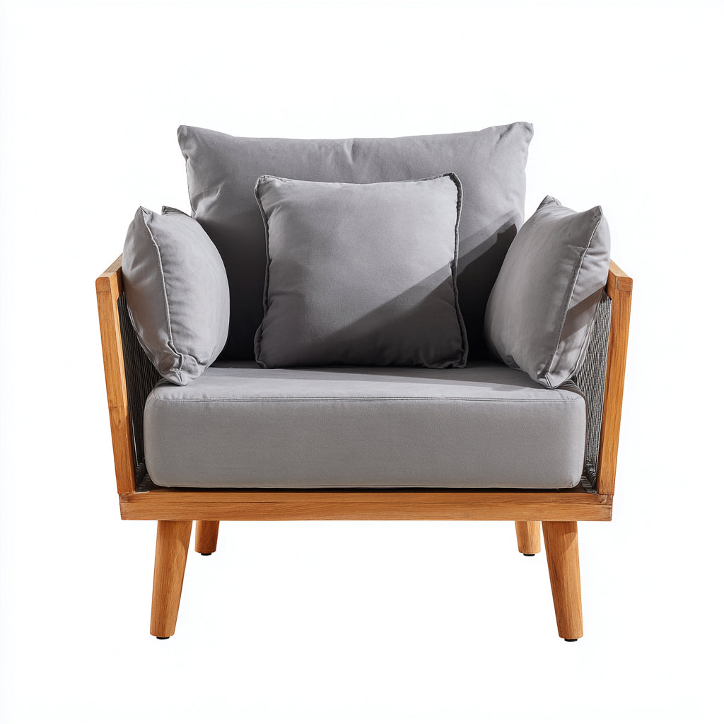 Poltrona da giardino - tessuto - legno - corda - 94x88x84 cm - grigio-naturale - stile lounge