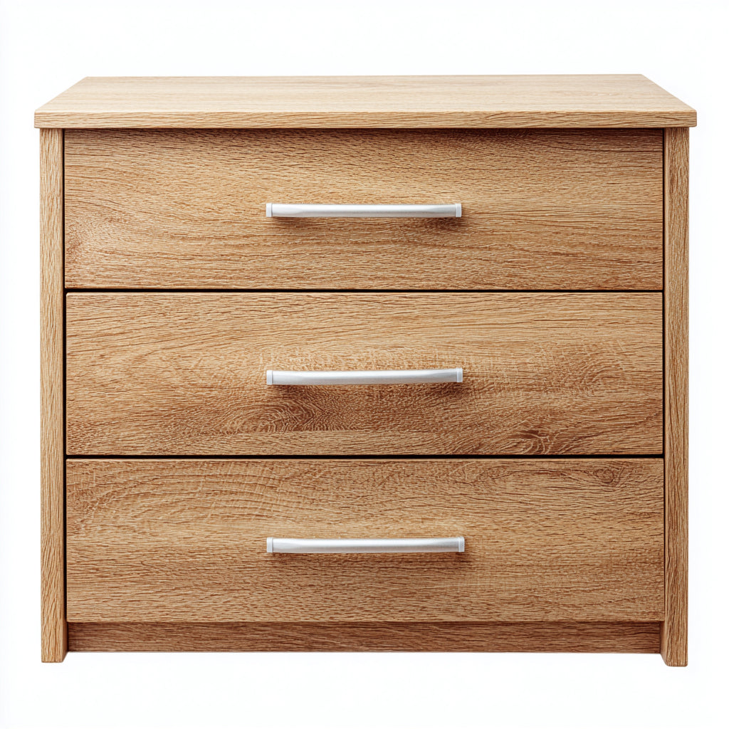 Cassettiera-Legno massello-Metallo-82x42x76 cm-Rovere naturale-Argento-Moderno