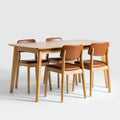 Set da pranzo da esterno - legno massello-ecopelle - 150x85x75 cm - rovere naturale-cognac - stile moderno