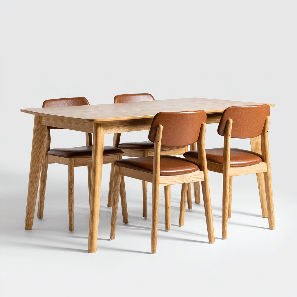 Set da pranzo da esterno - legno massello-ecopelle - 150x85x75 cm - rovere naturale-cognac - stile moderno
